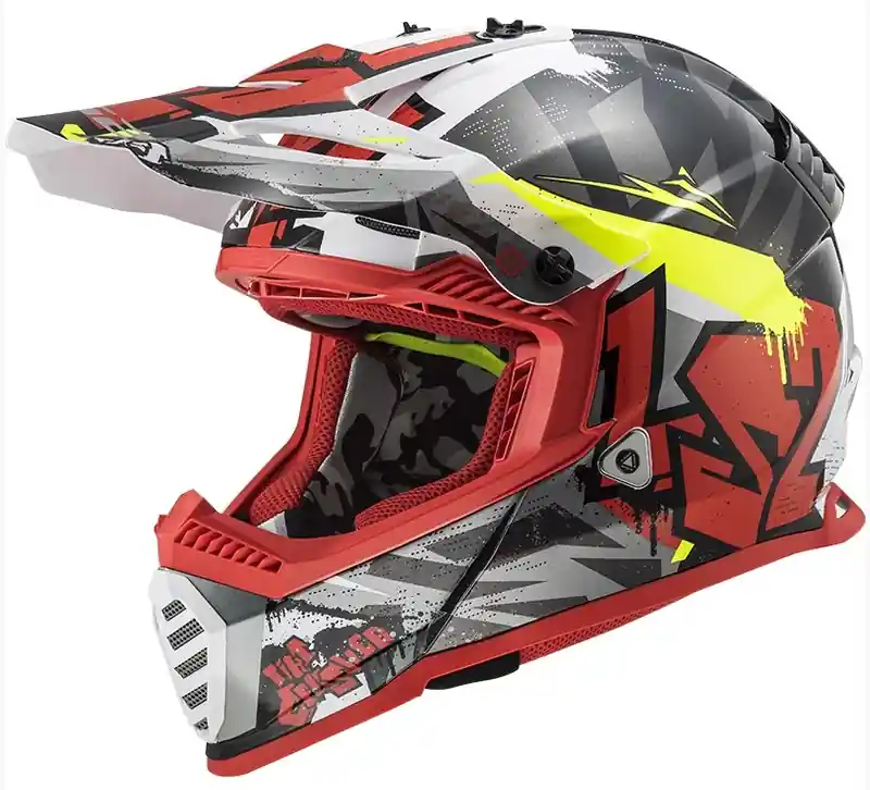 Motocross sisak LS2 MX437 Fast Evo Crusher fekete-piros-fluo sárga Korlátozott ajánlat