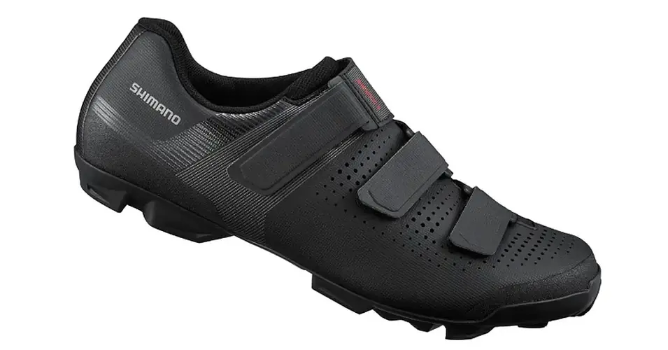 Szezonális akció Shimano SH-XC100 férfi MTB SPD kerékpáros cipő, tépőzáras, fekete, 44-es