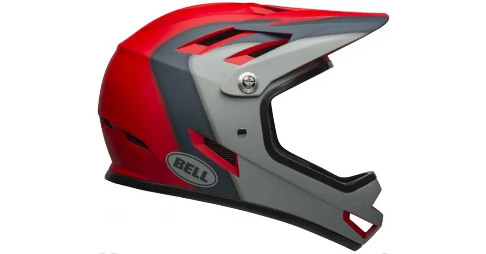 Bell Sanction fullface DH bukósisak, unisex, L-es méret (58-60cm), matt piros-szürke-ezüst Szuper akció